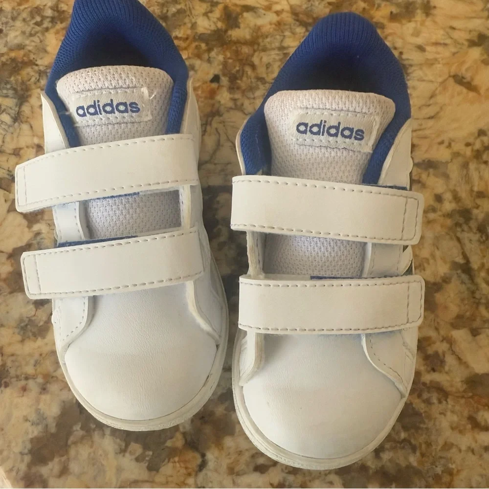 Adidas Grand Court 2.0 Kids White Blue Camo Velcro Sneakers Size 6.5 - Picture 6 of 16